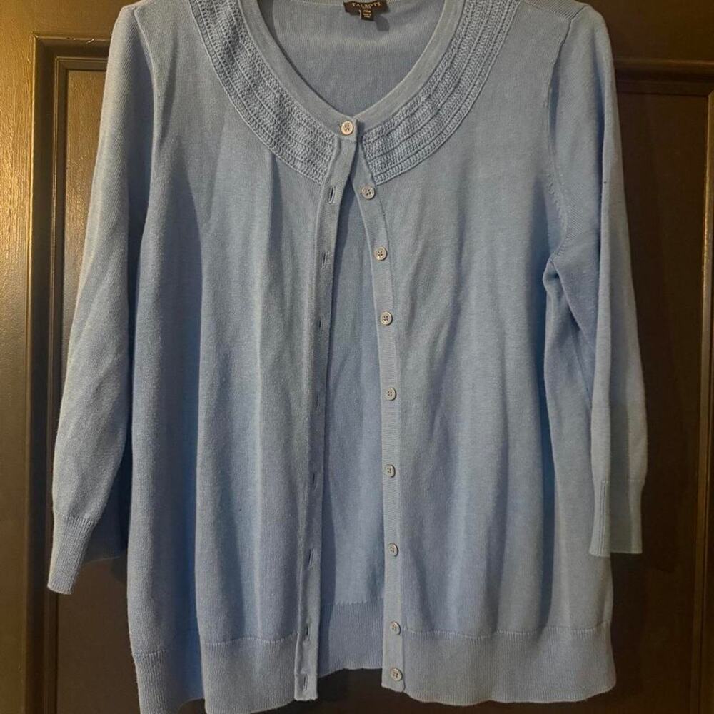 Talbots petites blue crewneck cardigan